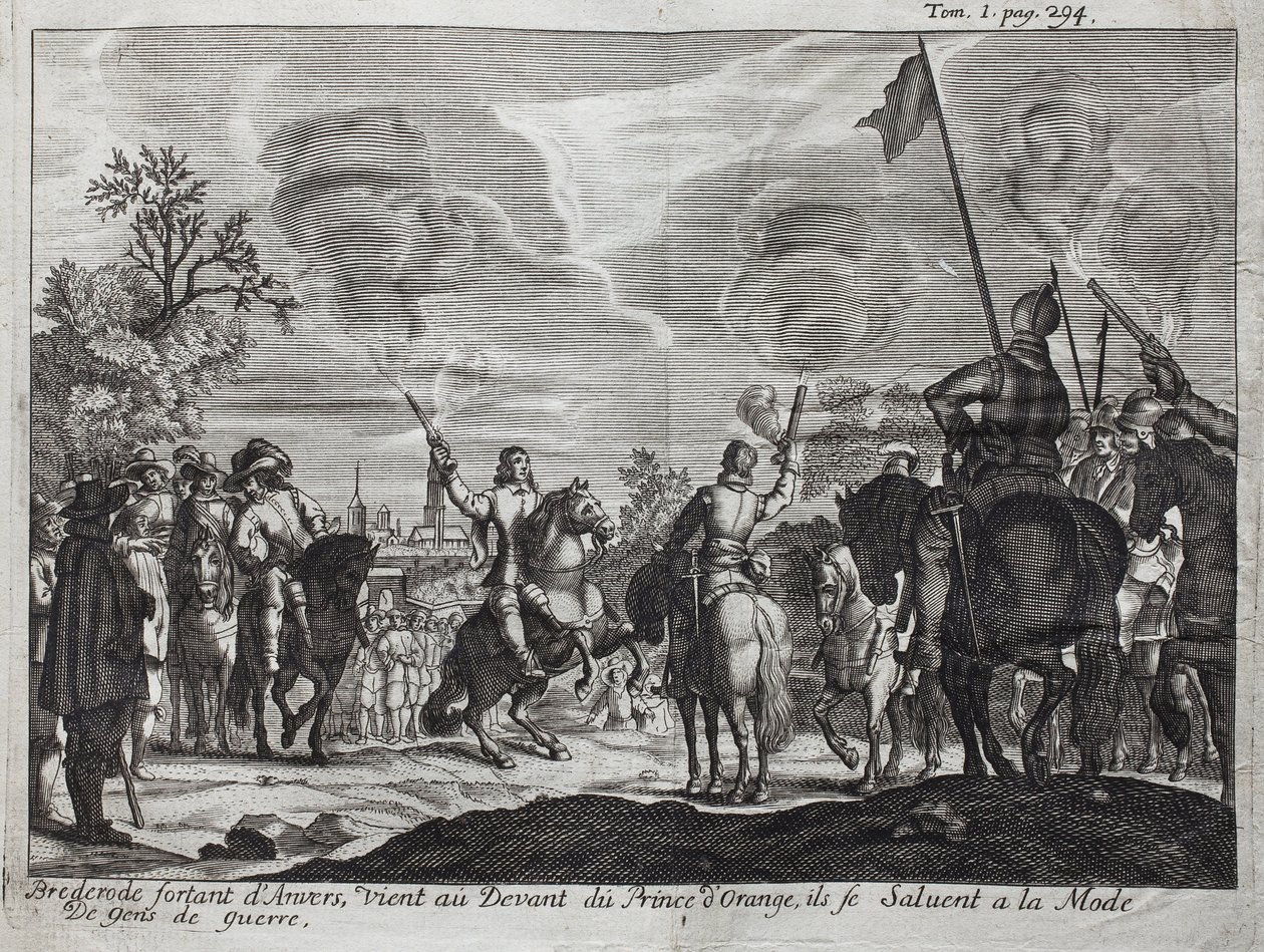 Henri, greve av Brederode (Hendrik Graaf van Brederode) (1531-1568), lämnar Antwerpen (Nederländerna, Nederländerna), kommer till fronten av William I av Orange-Nassau (Orange Nassau), prins av Orange (eller Guillaume den tystlåtne) av Unknown artist