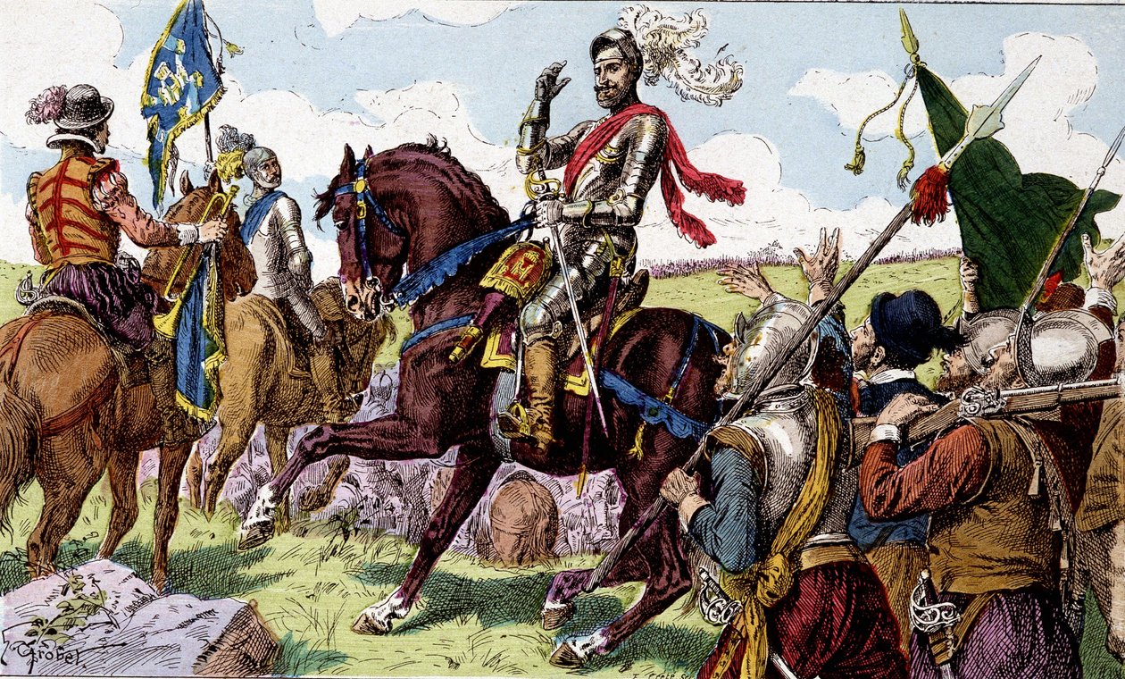 Henrik IV (1553 - 1610) vid slaget vid Ivry (= Ivry slaget i Normandie) 1590. Barnbilder från 1800-talet. av Unknown artist