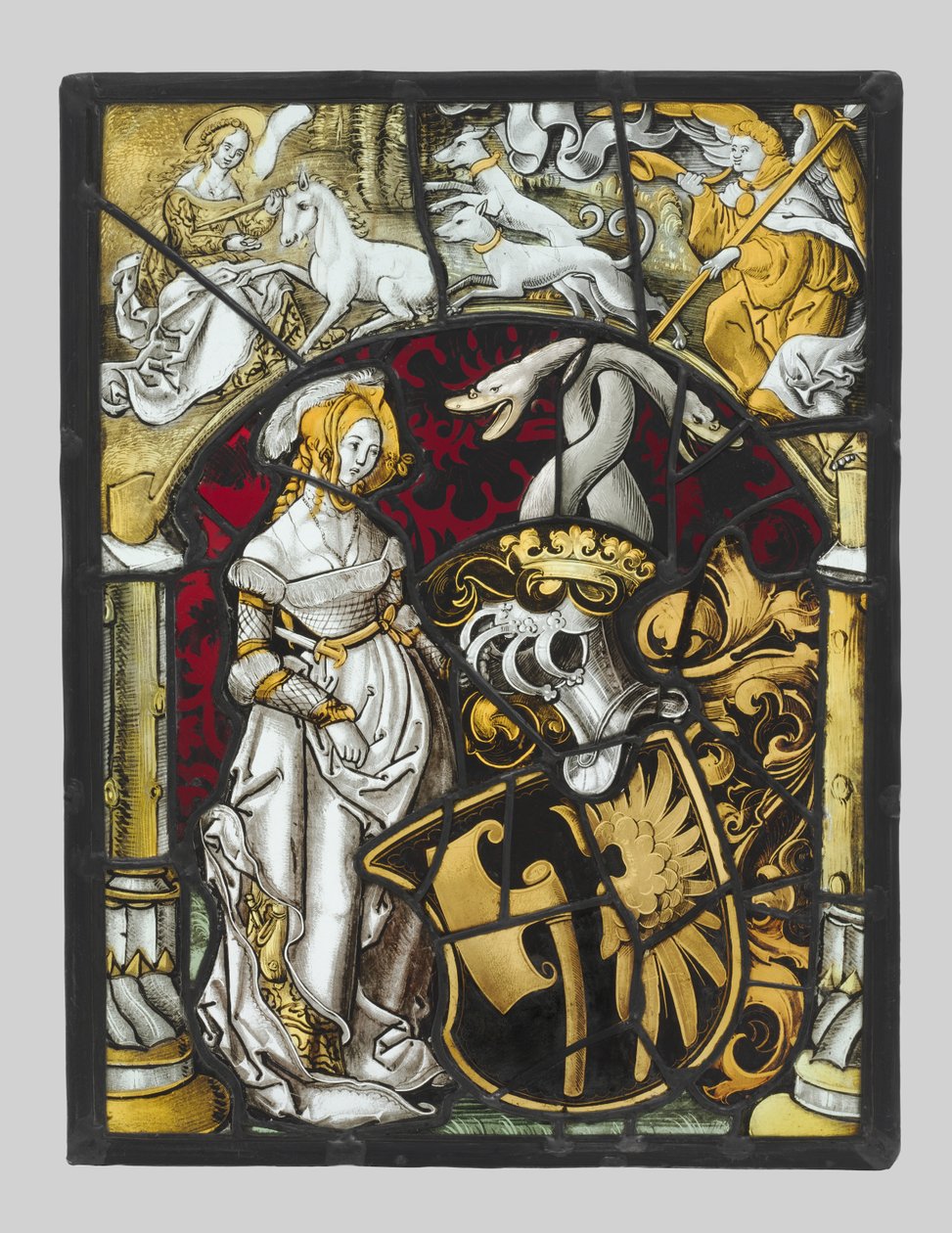 Heraldisk panel med Arms of Lichtenfels och en enhörningsjakt av Unknown artist