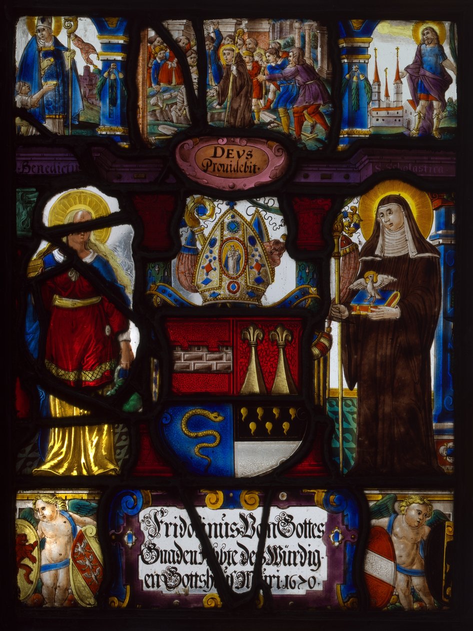 Heraldisk tavla med vapnen för Fridoinus Summerer, abbot i Muri, Schweiz av Unknown artist