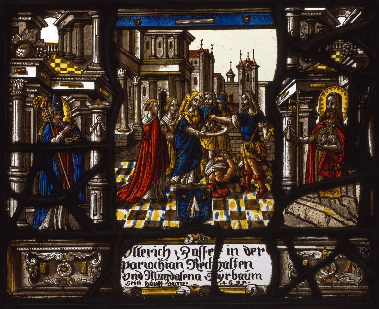 Heraldisk tavla med Johannes döparens halshuggning av Unknown artist
