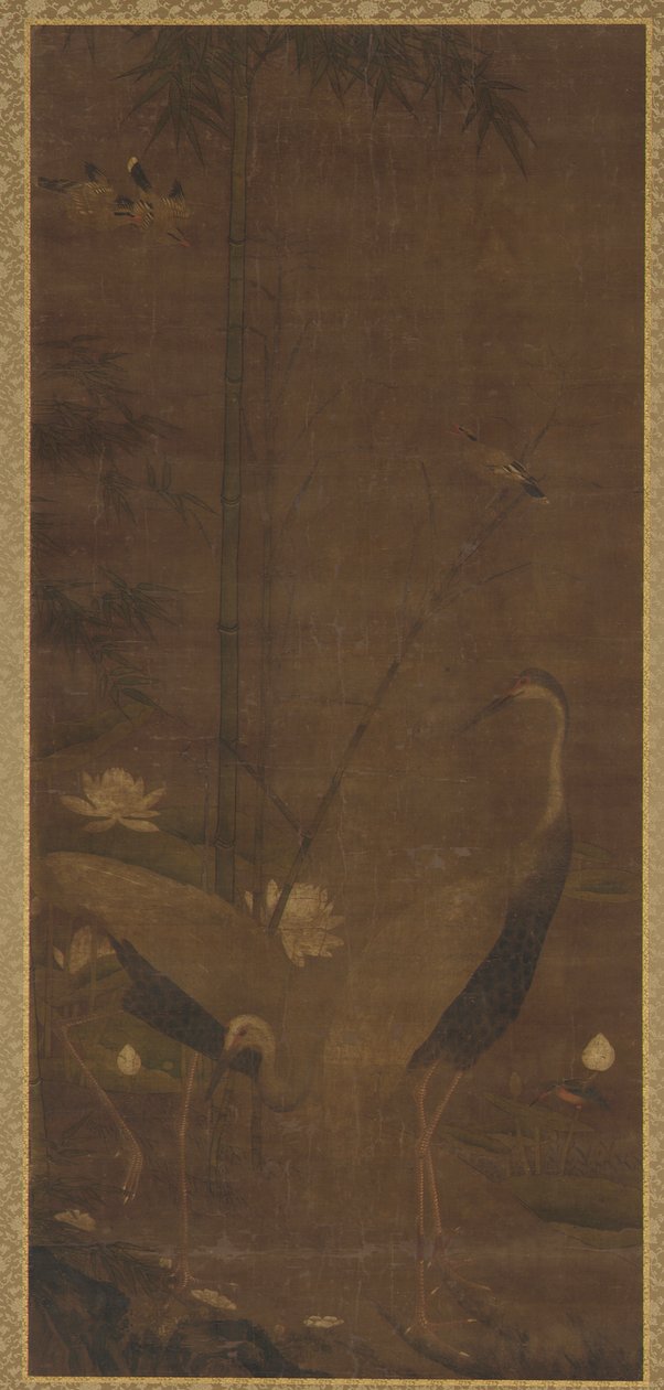 Häger, Lotus och bambu av Unknown artist