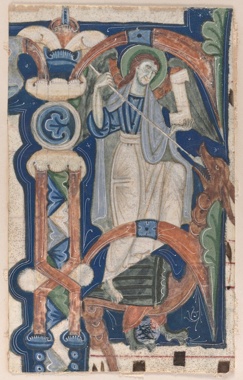 Historikerad initial (P) Utskuren från en korbok: St. Michael och draken av Unknown artist
