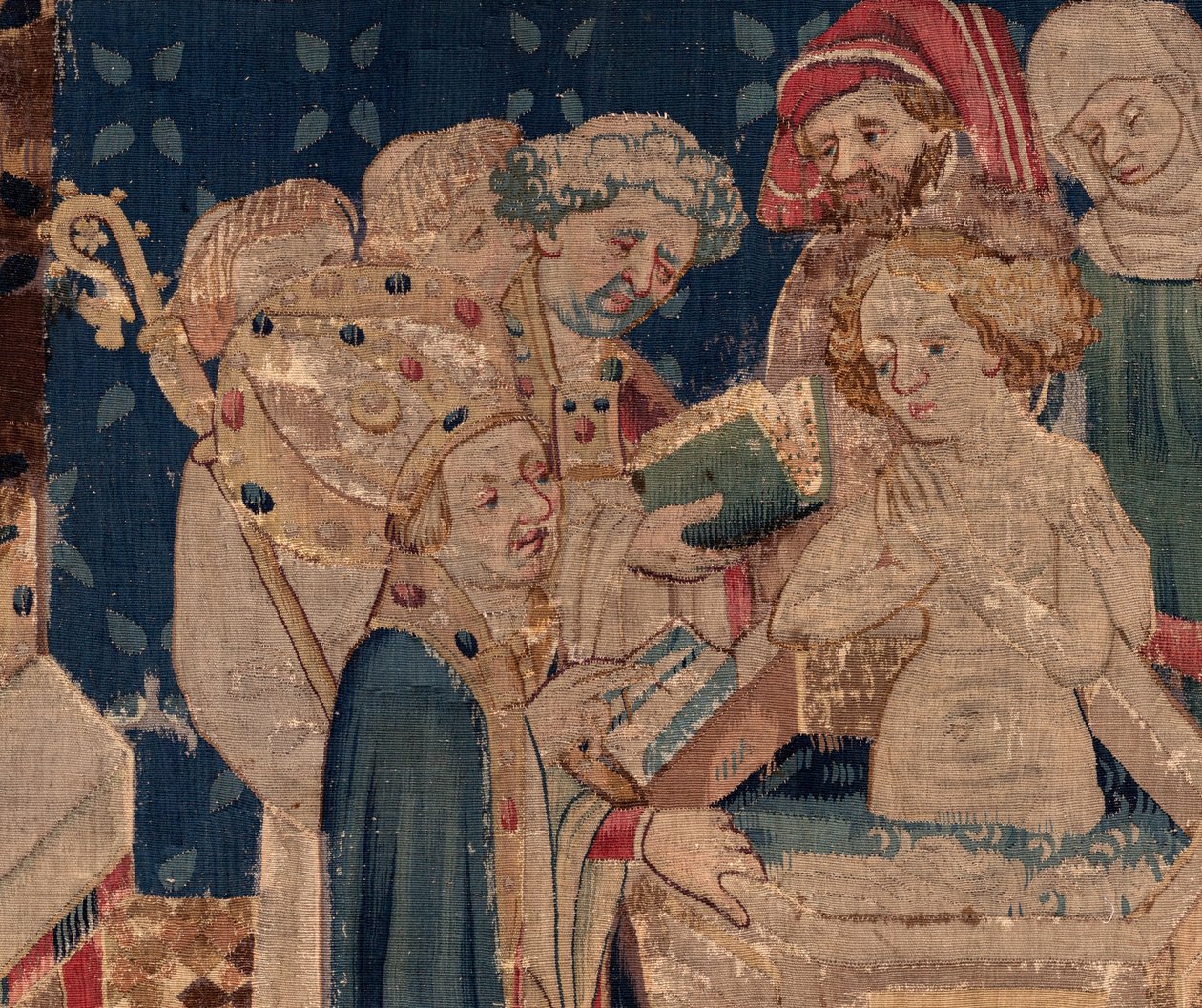 Historia om Saint Piat och Saint Eleuthère, Scen 13: dop av Blanda (Hur de goda helgonen döpte dottertribunen som samlade in pengar genom mycket stort mysterium: Blande som var mor till det goda helgonet). Detalj. av Unknown artist