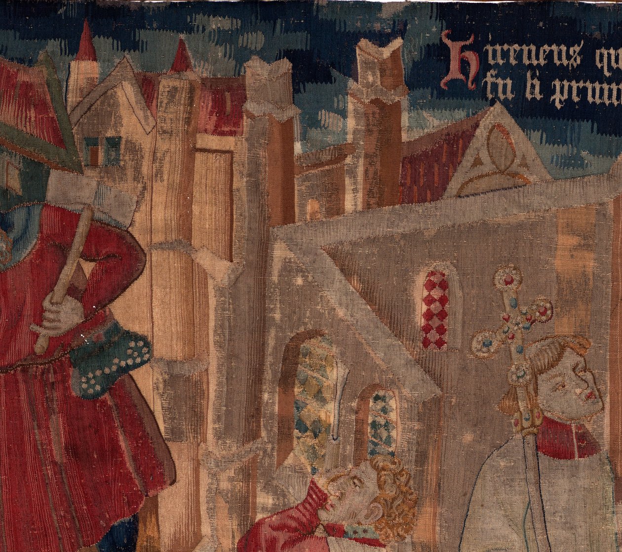 Historia om Saint Piat och Saint Eleuthère, scen 6 Detalj överst till vänster. av Unknown artist