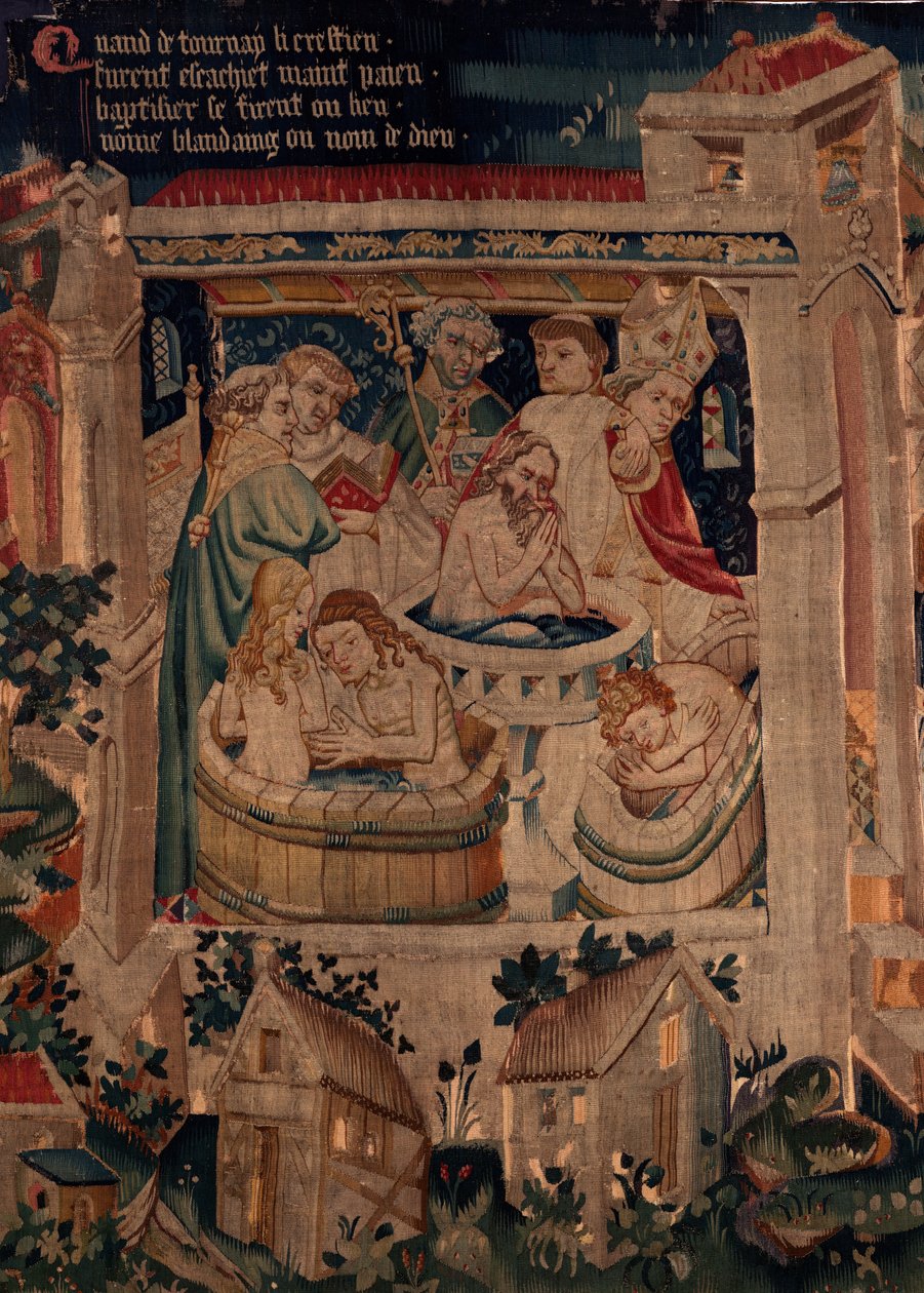 Historia om Saint Piat och Saint Eleuthère, scen 7 dop av de exilkristna av Unknown artist