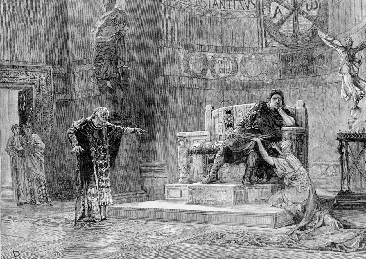 Hélène ber Konstantin om att offra Fausta. av Unknown artist