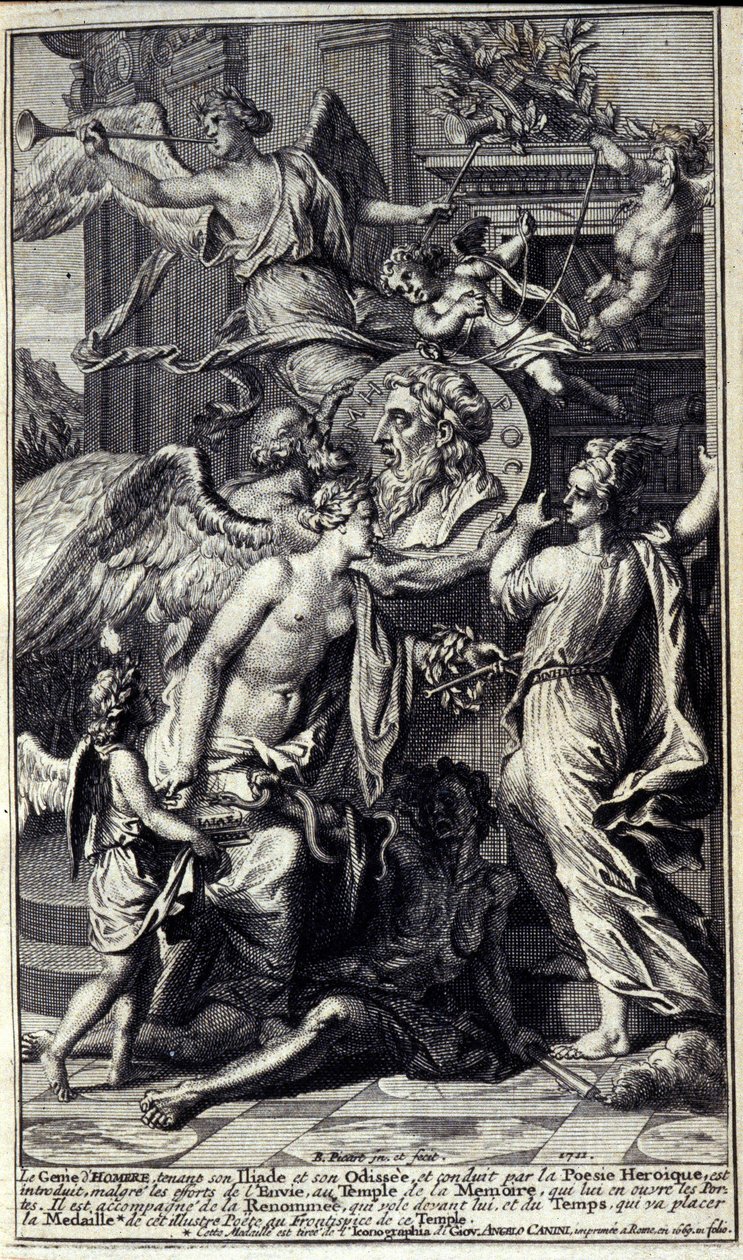 Homeres ande, som håller sin Iliaden och sin Odyssee, och leds av heroisk poesi, introduceras, trots Avundens ansträngningar, till minnets tempel, som öppnar sina dörrar. Han åtföljs av Renommee som flyger framför honom, och Time, som kommer att placera av Unknown artist