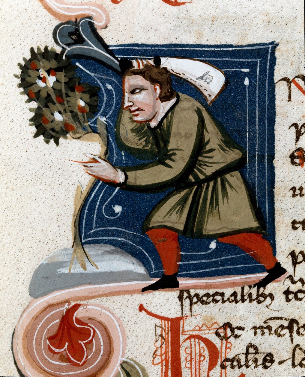 Trädgårdsodling: plantera ett träd. Detalj. Manuskriptsida (MS.s.vi) "" Agrarian Treat "" av Pietro de Crescenzi (Crescent Stone eller Crescens Stone) (1233-1320) 1300-talets Cesena, Biblioteca Malatestiana av Unknown artist