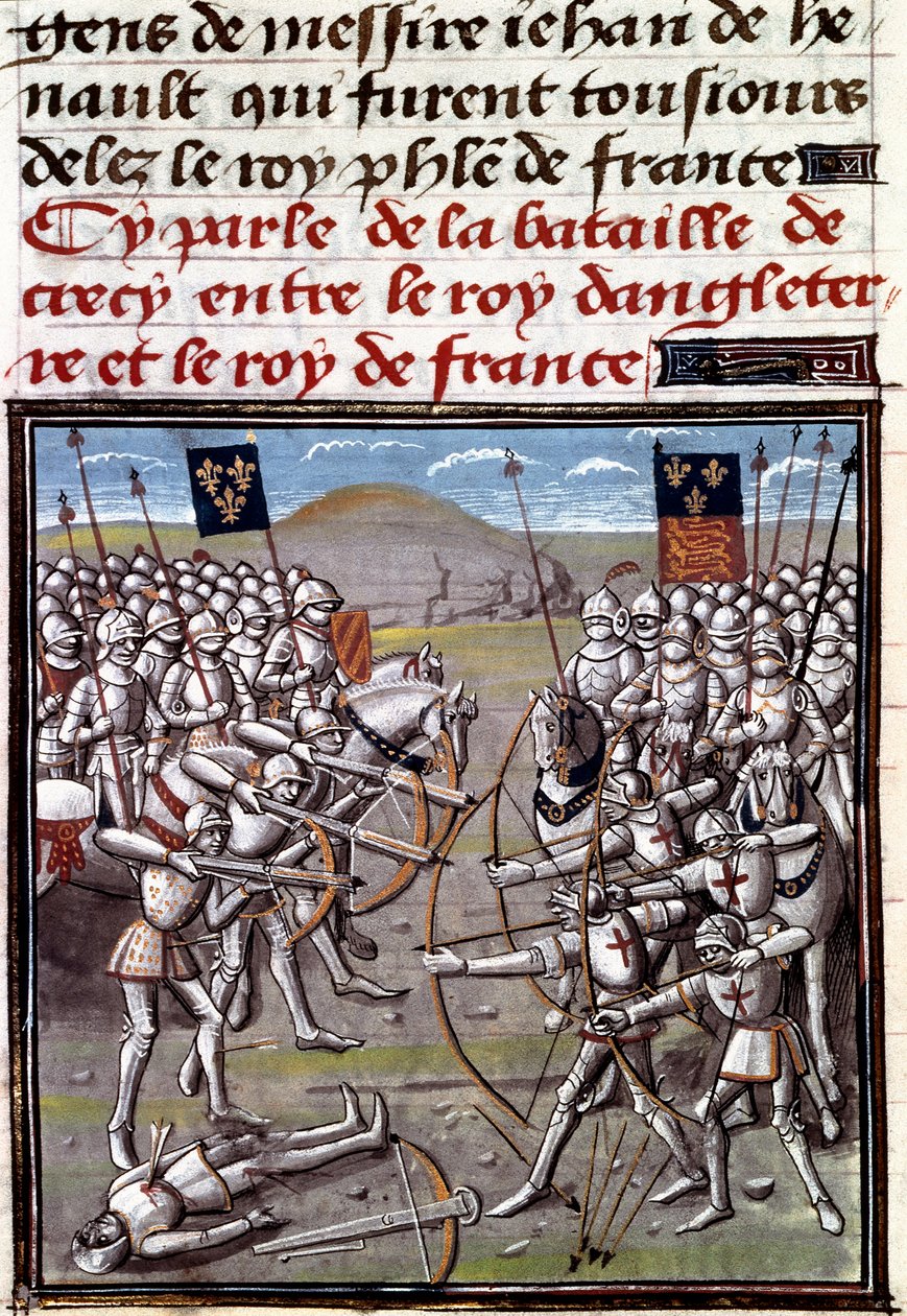 Hundraåriga kriget: slaget vid Crecy den 26/08/1346 mellan fransmän och engelsmän. Miniatyr från Jean Froissarts krönikor (1337-1400) av Unknown artist