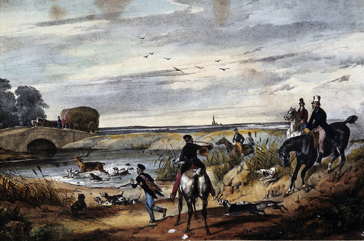 Jaktscen - Anonym gravyr, ca. 1850 av Unknown artist
