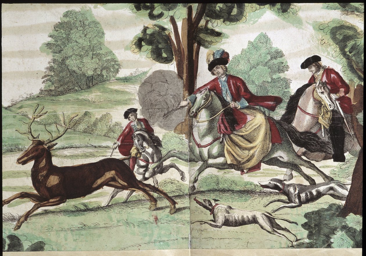 Jaktscen - gravyr av Unknown artist