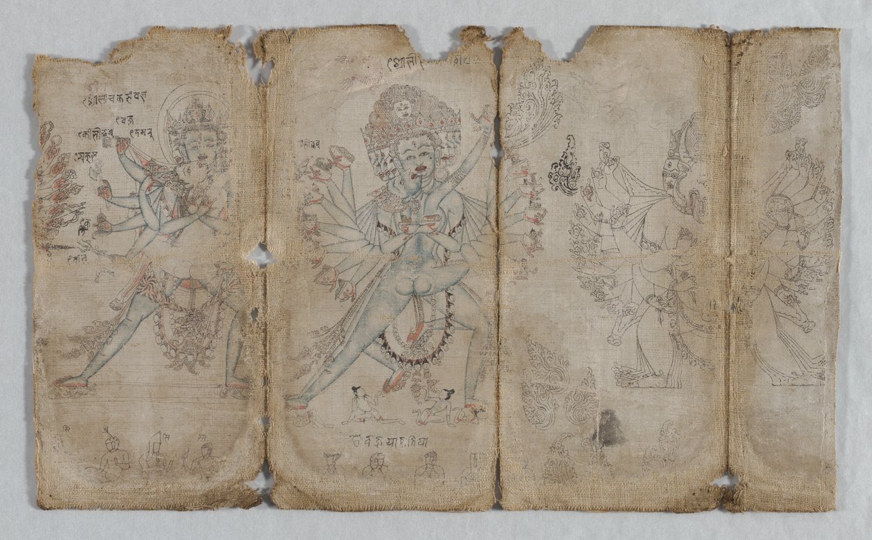 Ikonografiska ritningar: Chakrashamvara med Vajravarahi, Hevajra med Nairatmya och Yamantaka (verso) av Unknown artist