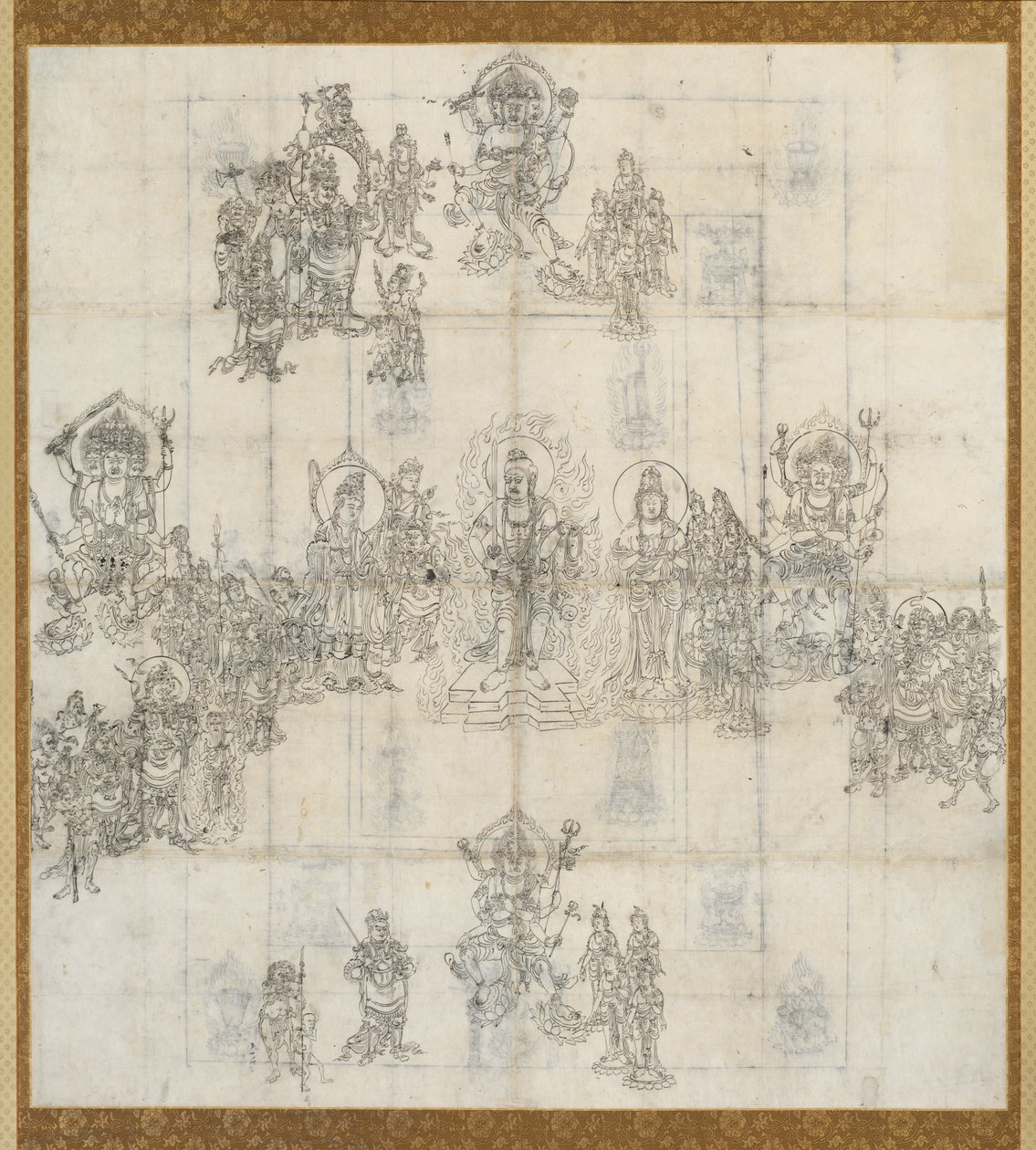 Ikonografisk skiss (Zuzō) för de välvilliga kungarna Sutra Mandala av Unknown artist