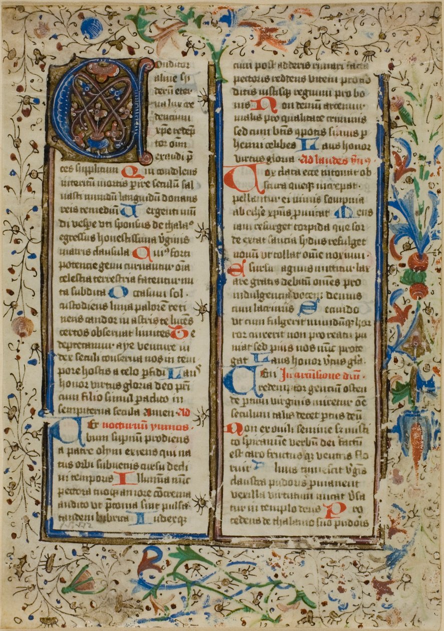 Illuminerat initialt "A" från en psaltare eller ett breviarium av Unknown artist