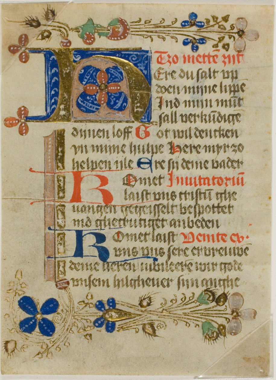 Illuminerat initialt "H" från en bönbok av Unknown artist