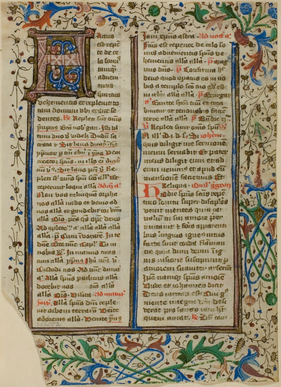 Illuminerat initialt "H" från en psaltare eller ett breviarium av Unknown artist