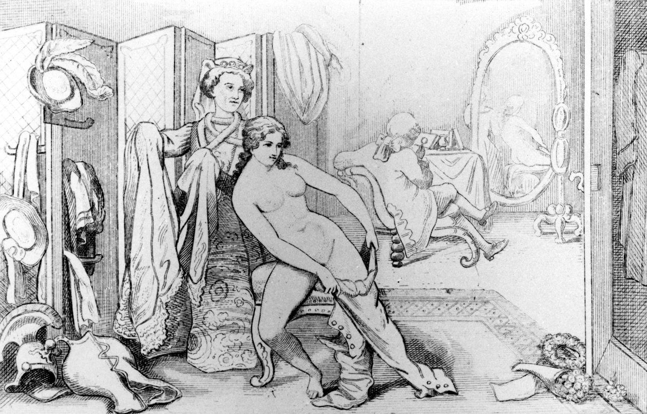 Illustration som visar Casanova och en naken kvinna - i "History of my life"" av Casanova. Bryssel 1872. av Unknown artist