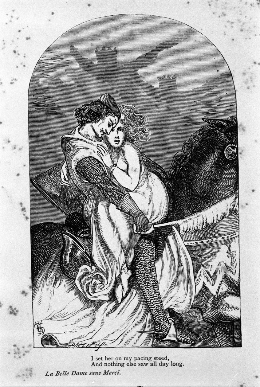 Illustration för "den vackra damen utan nåd" av poeten John Keats (1795-1821) 1800-talet av Unknown artist