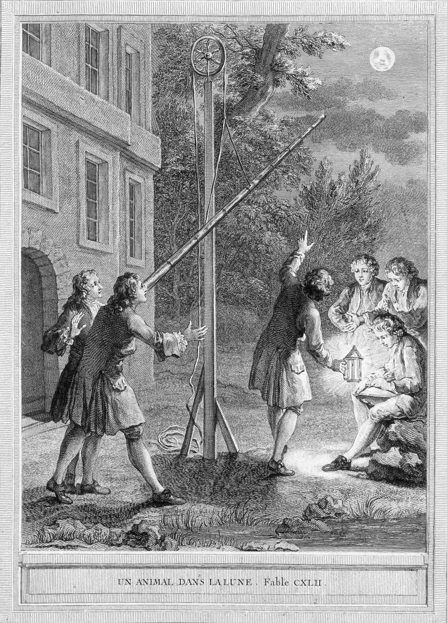 Illustration av fabeln "Ett djur i månen" av Jean de la Fontaine av Unknown artist
