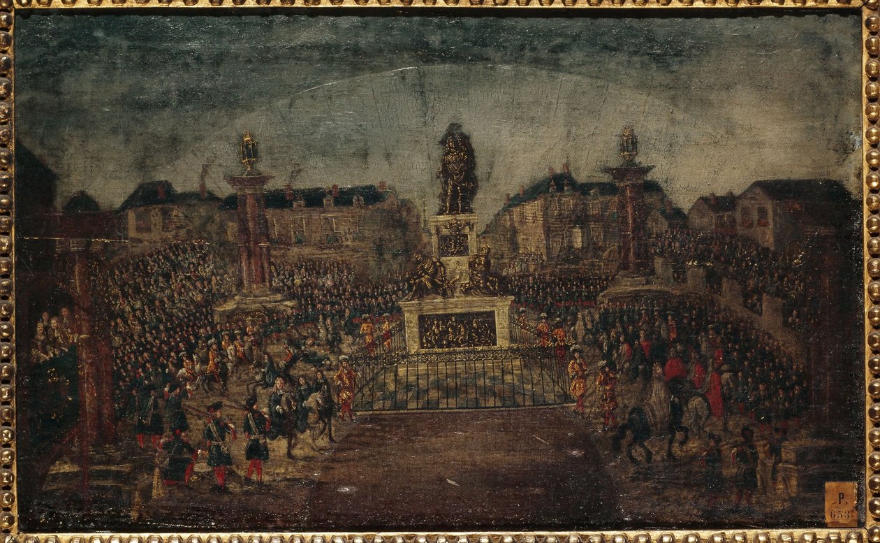 Invigning av statyn av Ludvig XIV, Place des Victoires, nuvarande 1:a och 2:a arrondissemets, 28 mars av Unknown artist