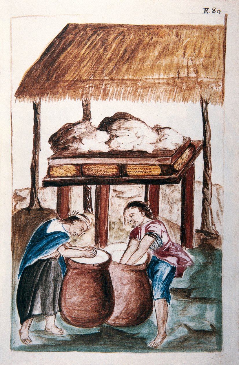 Indianer som gör ost, från boken "Trujillo of Peru" eller "Codex Martinez Companion", av Baltazar Martinez Companion och Bujanda, biskop av Trujillo (1782-1785) av Unknown artist