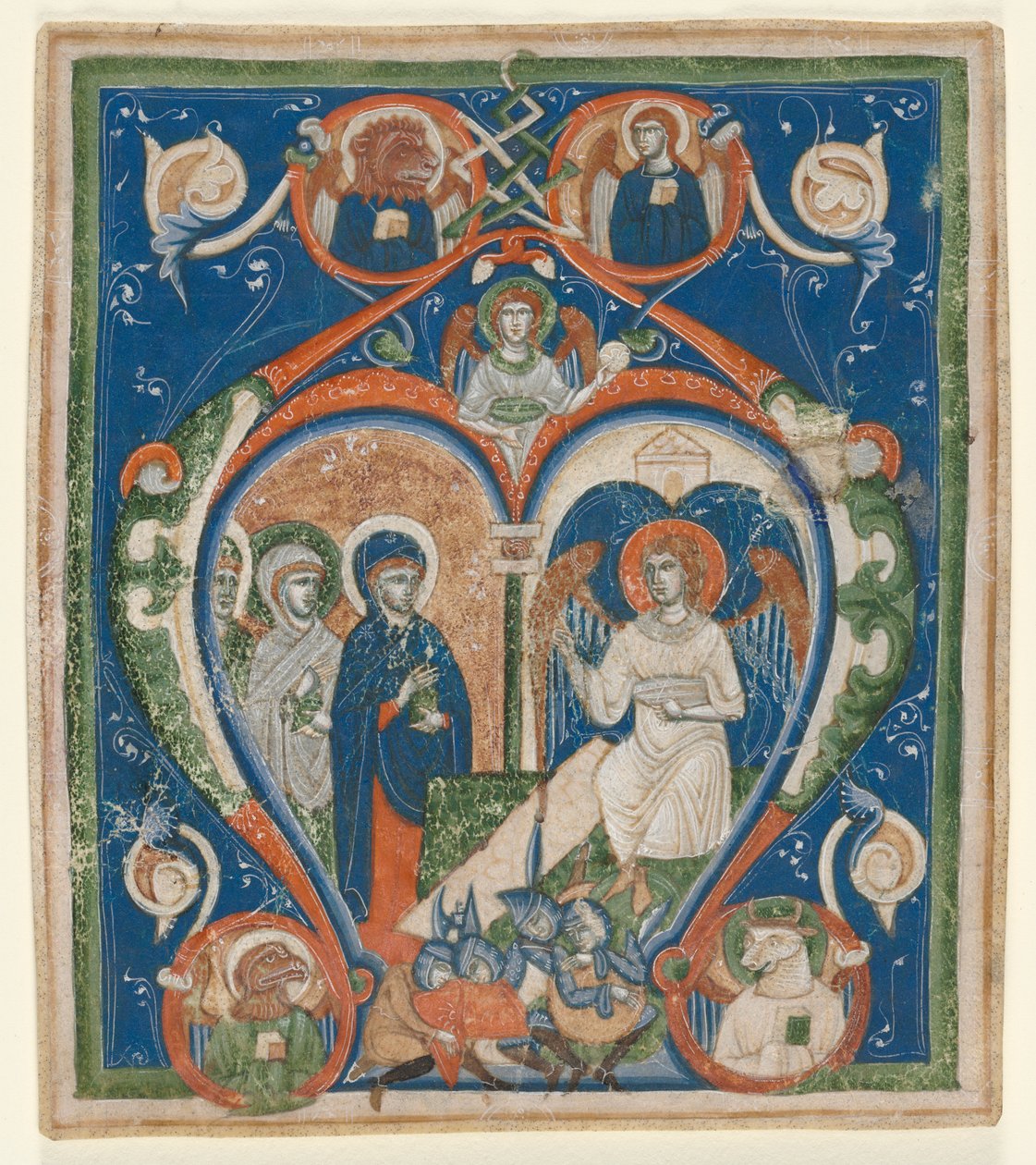 Initial A [ngelus Domini descendit] från en antifonarie: The Three Marys at the Tomb av Unknown artist