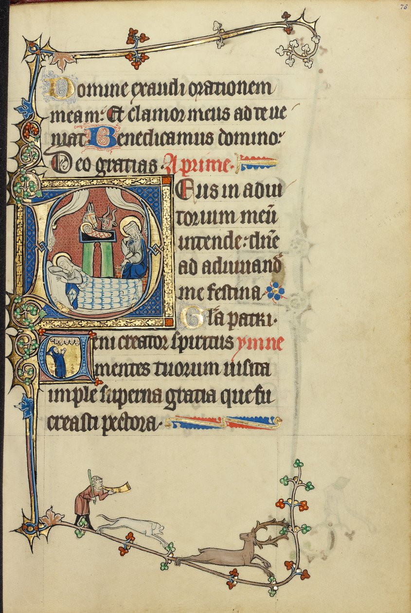 Initial D: Födelsekyrkan; Initial V: En munk i bön av Unknown artist