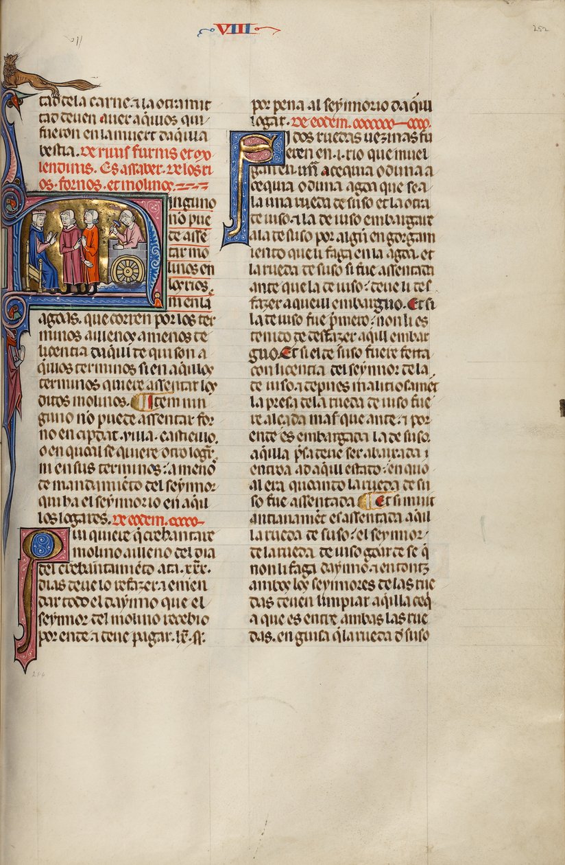 Initial N: Två män inför en domare medan en tredje man bygger en kvarn av Unknown artist