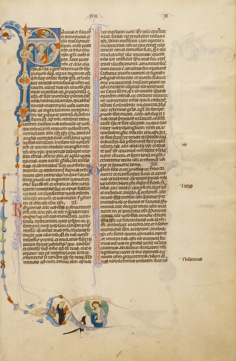 Initial P: Sankt Paulus med en biskop och en budbärare av Unknown artist