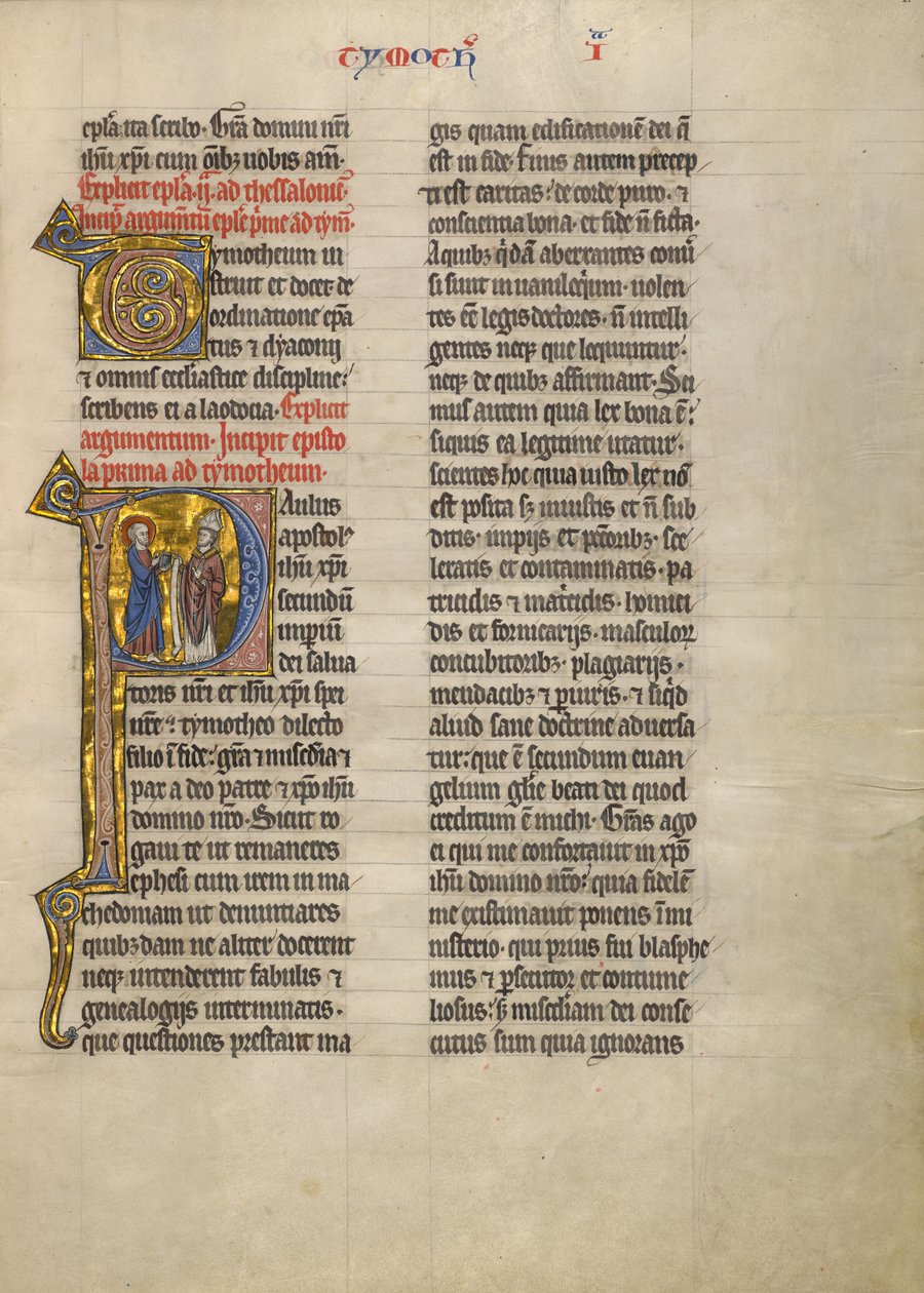 Initial P: Sankt Paulus med en bok och en biskop av Unknown artist