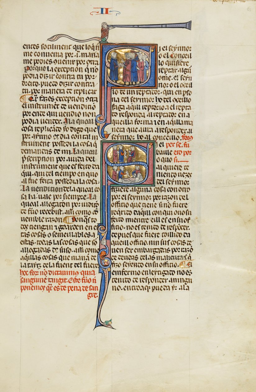 Initial S: En advokat står framför en grupp män; Initial S: En advokat med klienter inför en domare och en domare, advokat och klienter vid en mans sjukbädd av Unknown artist
