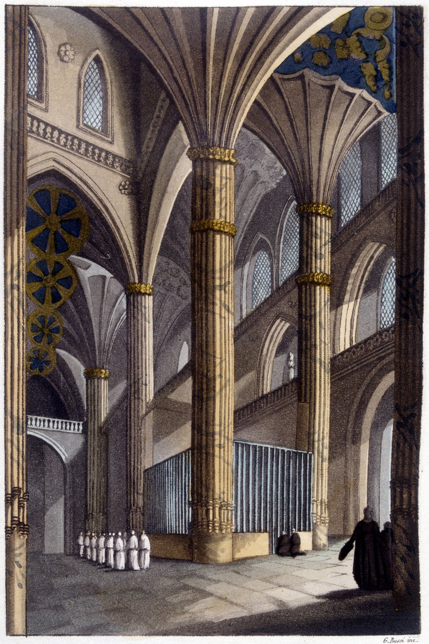 Interiör av Salamanca katedral. 1800-tals litografi. av Unknown artist