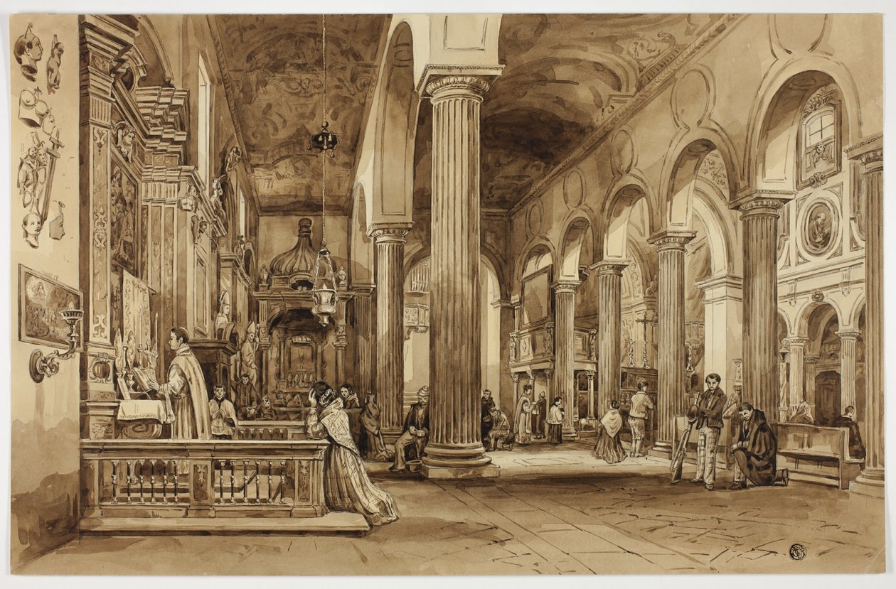 Interiör från en katedral i södra Italien av Unknown artist