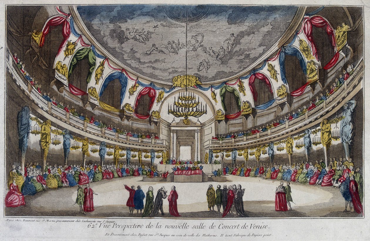 Interiör av en konserthall i Venedig. 1700-talsgravyr. av Unknown artist