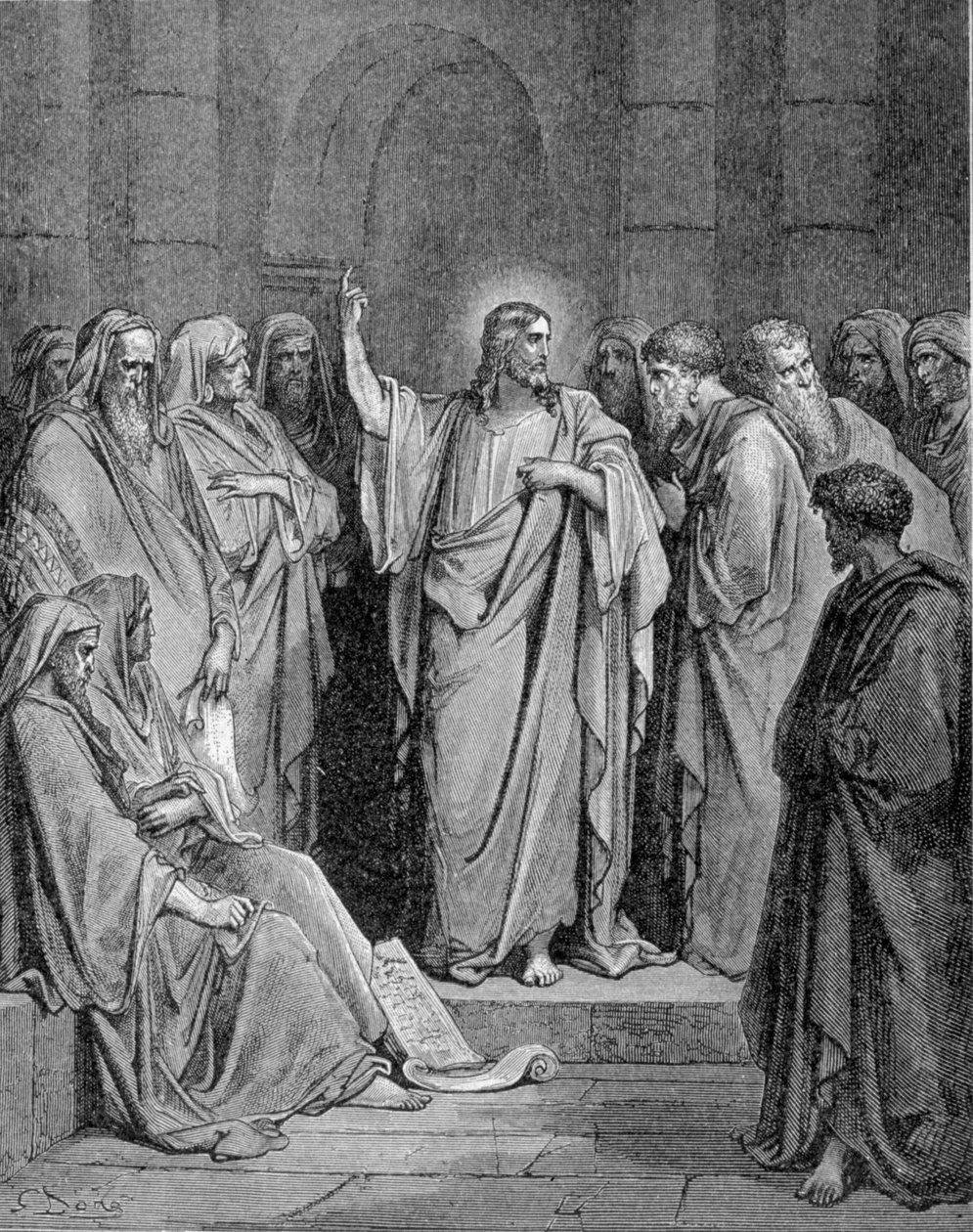 Jesus Kristus i synagogan. Enligt evangeliet enligt Lukas. av Unknown artist