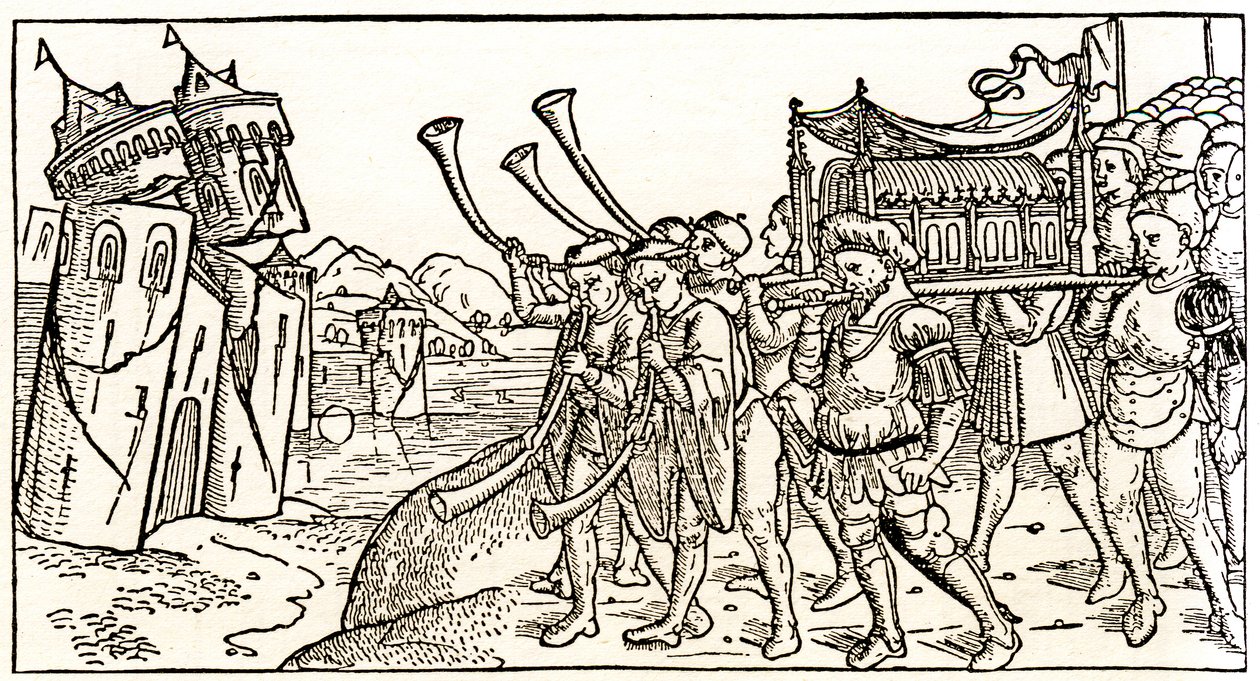 Judar bär förbundsarken framför Jerikos kollapsande murar av Unknown artist