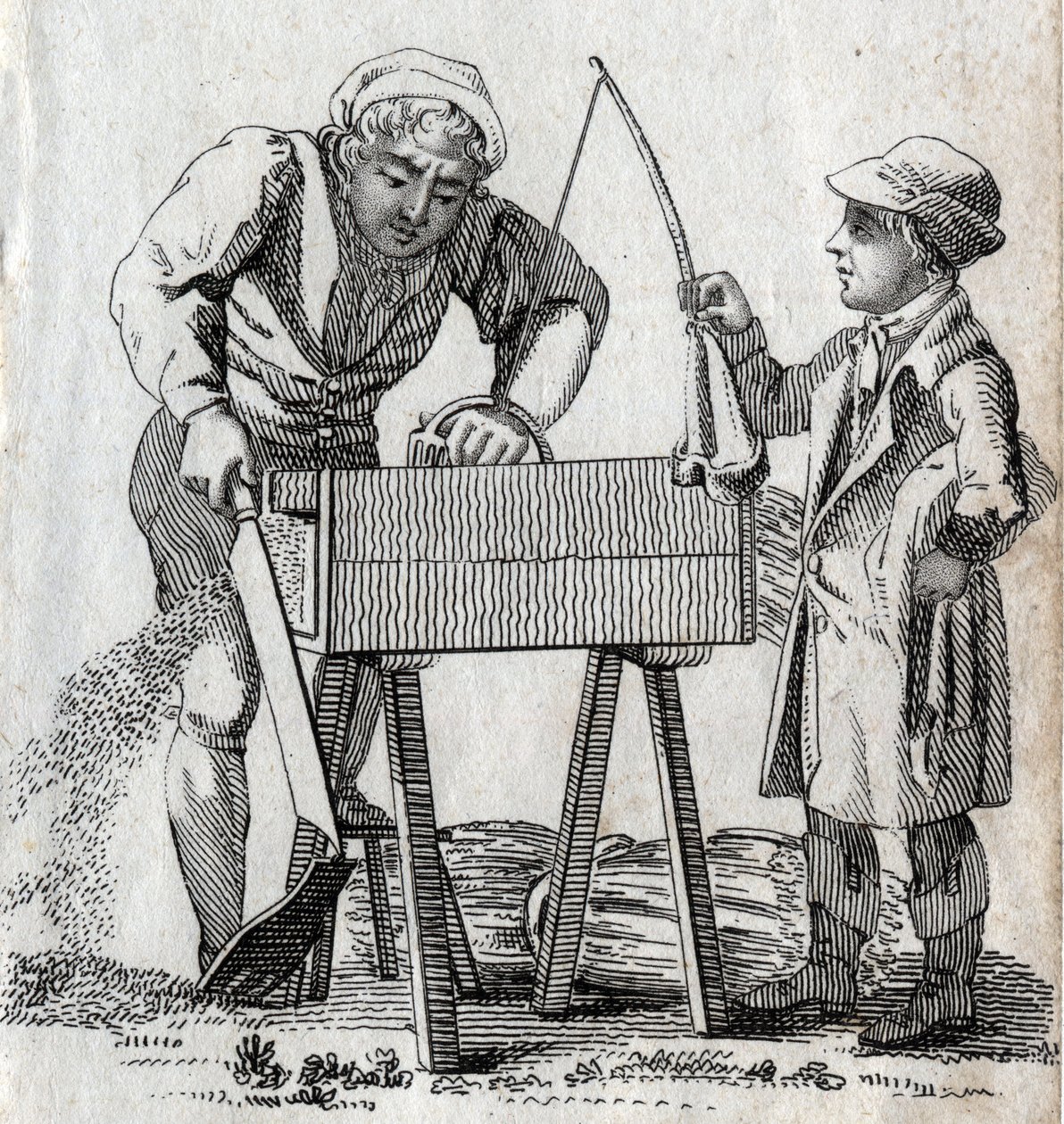 Snickare och lärling. Gravyr sent 1700-tal. Privat samling. av Unknown artist