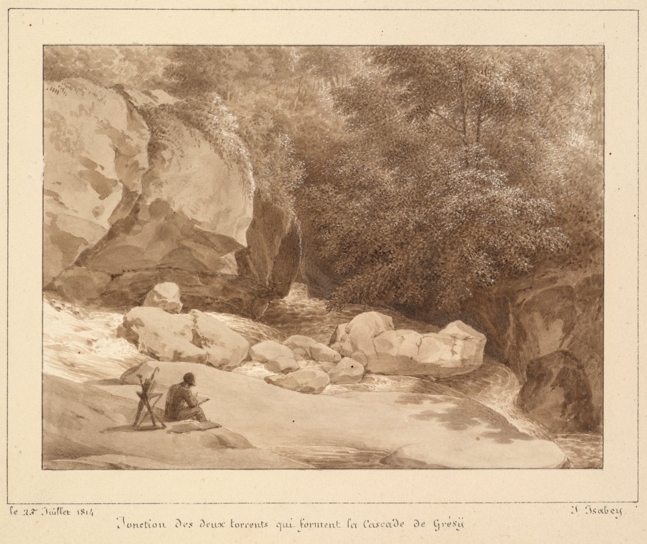 Kopplingen mellan de två strömmarna som bildar Cascade de Grésy av Unknown artist