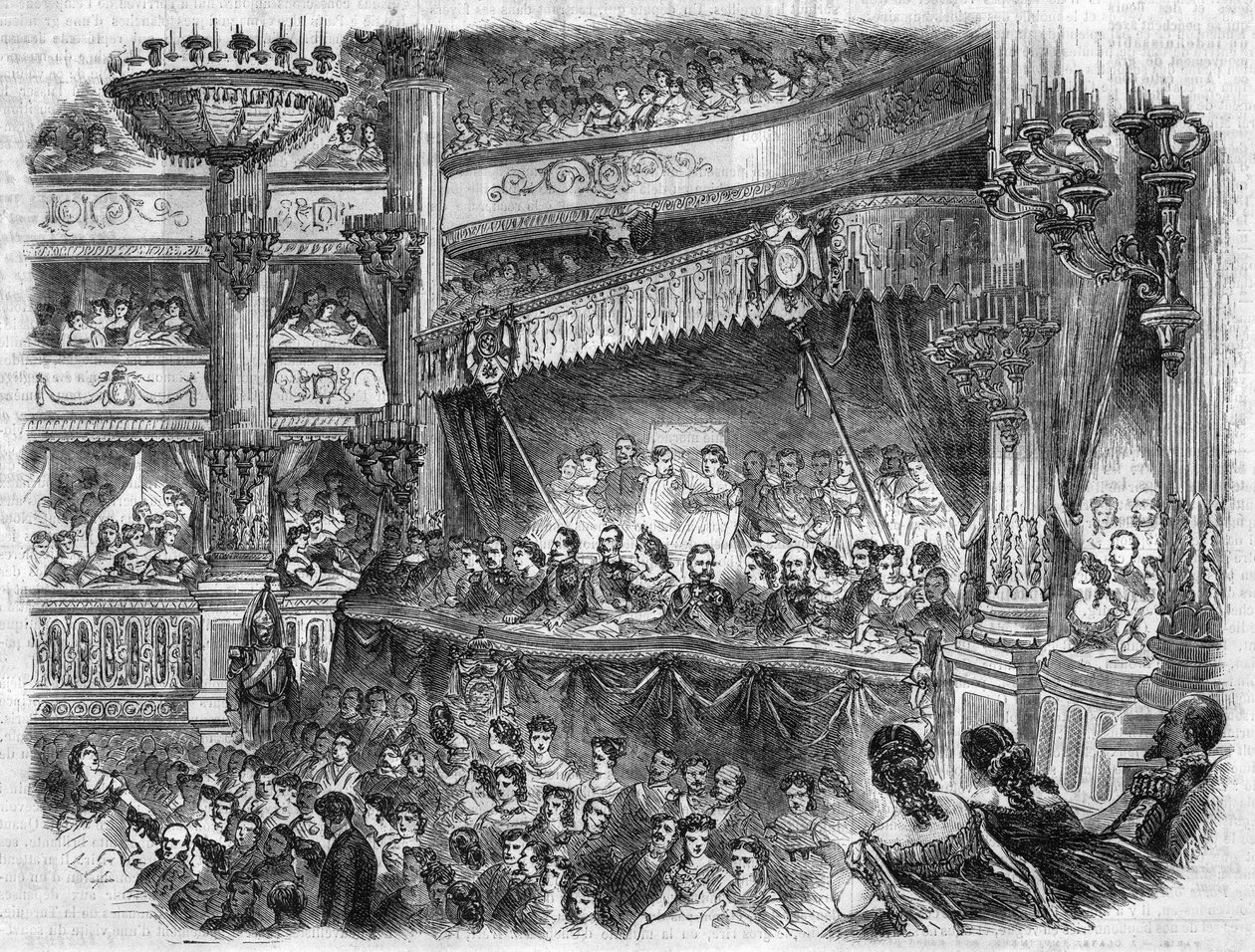 Den ryske kejsaren Alexander II:s (1818-1881) resa till Paris: Galapresentation på Opera Garnier. Gravyr i "" L