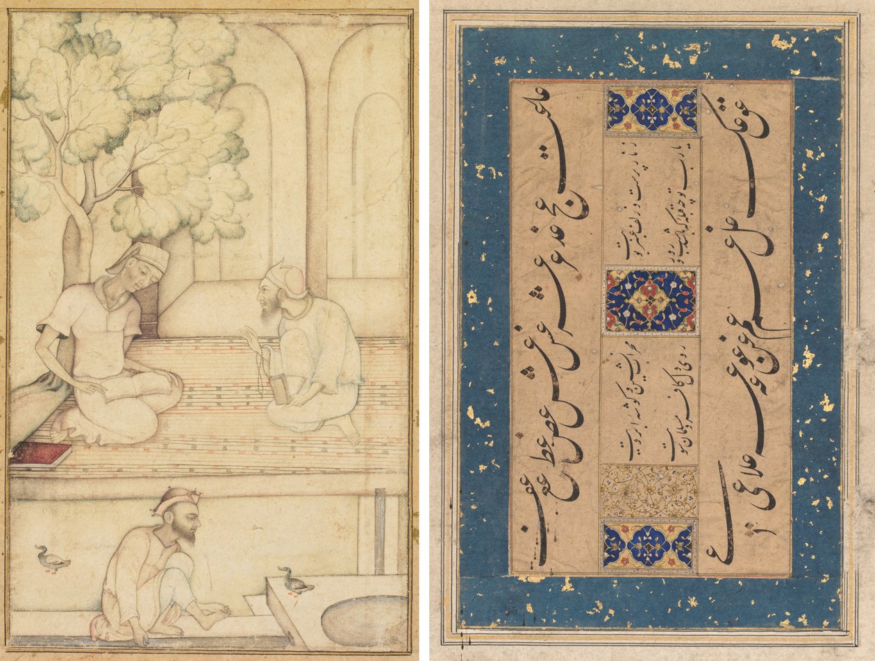 Kabir och två följare på en terrass (recto); Kalligrafi (verso) av Unknown artist
