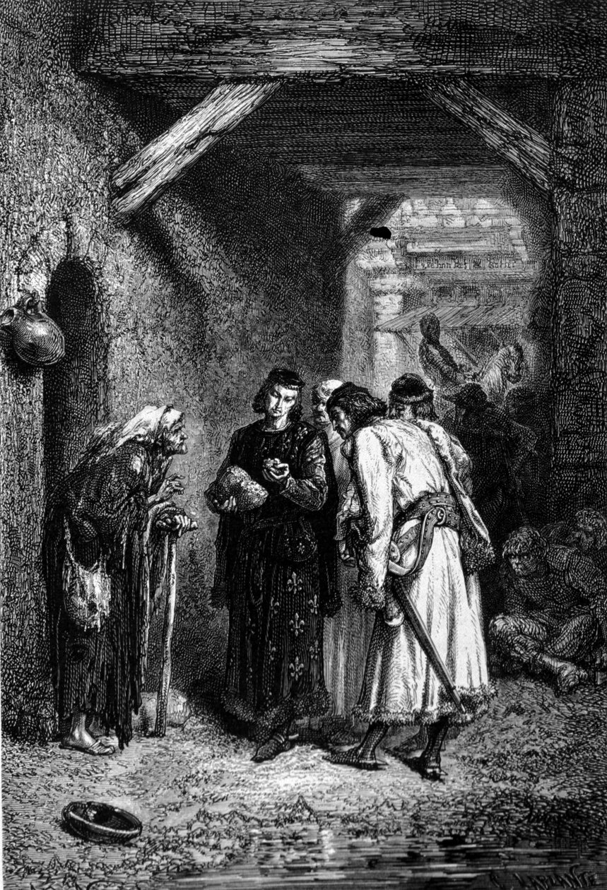 Kung Ludvig IX eller Saint Louis (1214 - 1270) undersöker fattiga människors bröd och finner att det är torrt. av Unknown artist