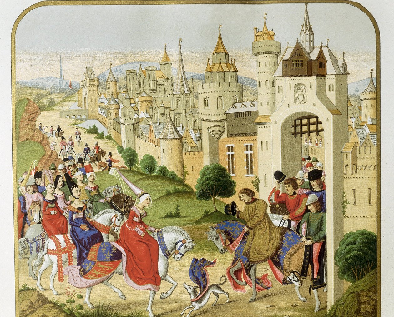 "" Kung av Frankrike Charles IV fick besök av sin syster, drottningen av England Isabella av Frankrike (1292-1358), fru till Edward II, som kom för att ta sin tillflykt "" Enligt krönikorna av Jean Froissart. 1800-talets Barcelona. Sant Jordi Catalan Royal av Unknown artist