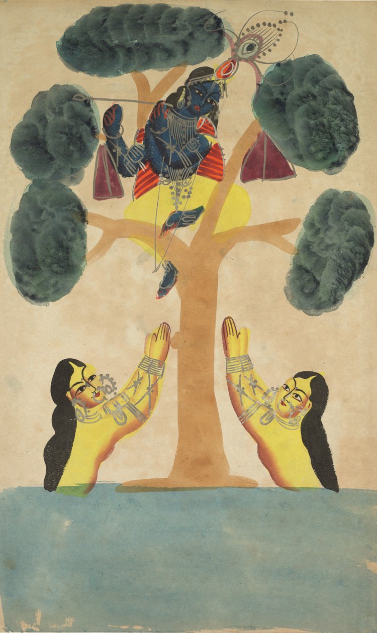 Krishna stjäl cowgirlsnas kläder (Gopis) (recto) av Unknown artist