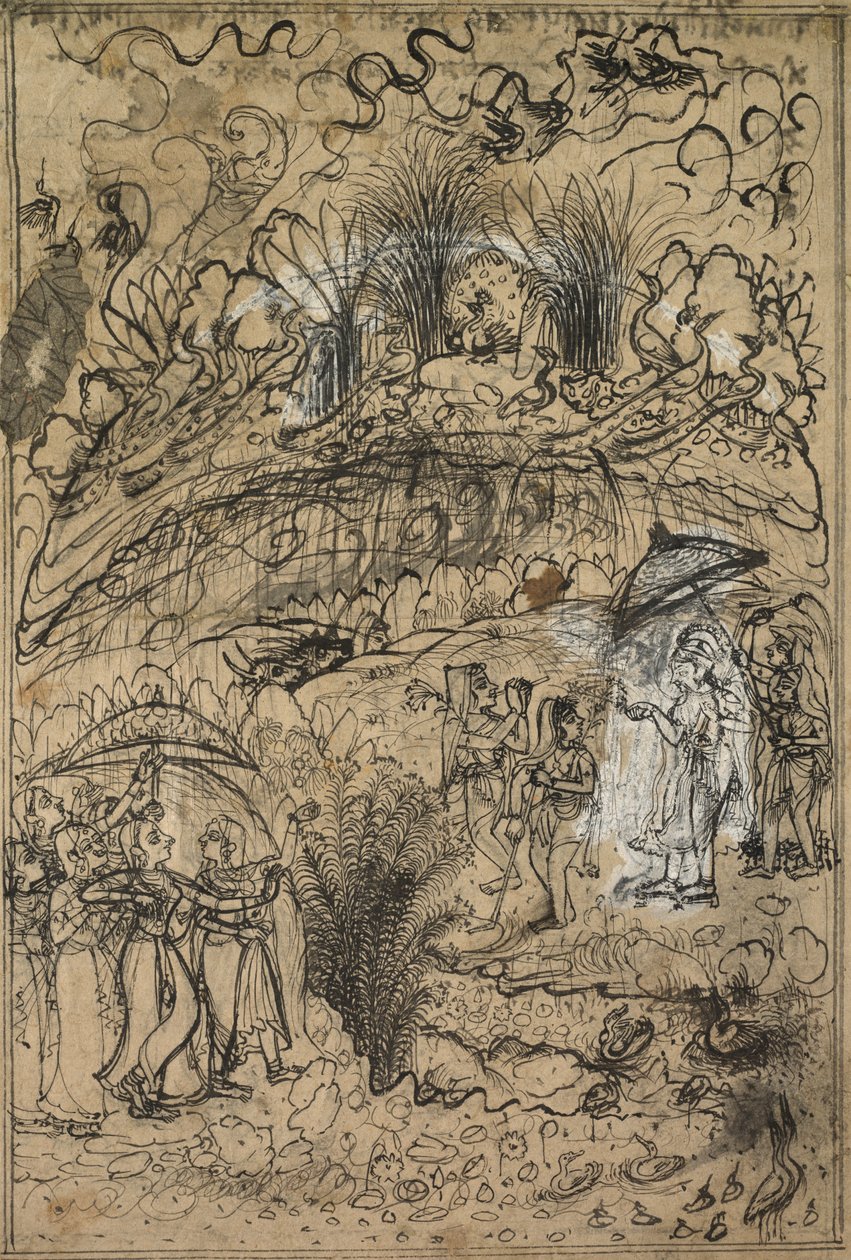Krishna och Radha under mattan. govardhan av Unknown artist