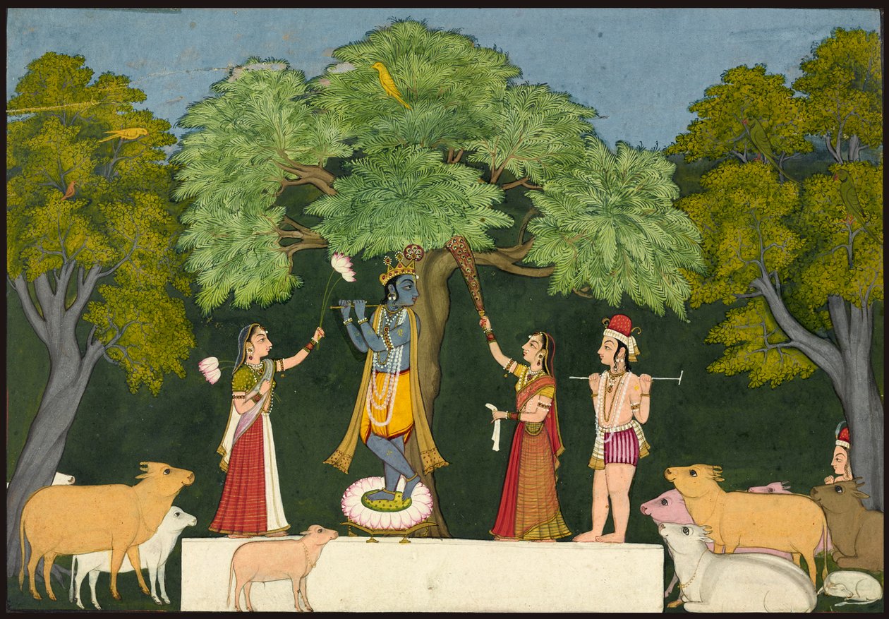 Krishna underhåller sina följeslagare av Unknown artist
