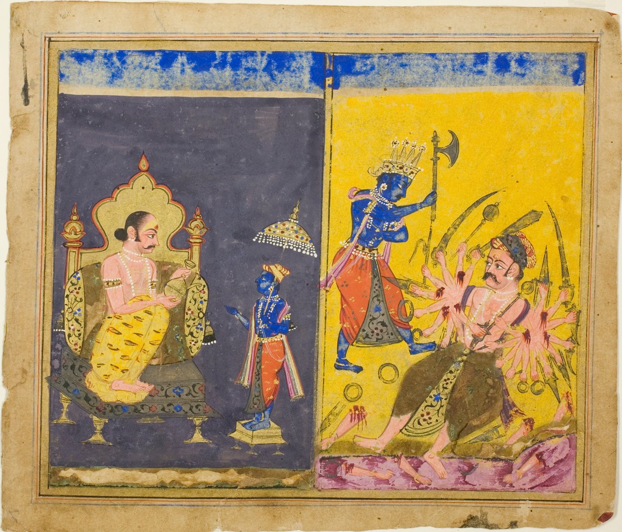 Krishnas femte och sjätte avatarer, sida från en kopia av Gitagovinda från Jayaveda av Unknown artist