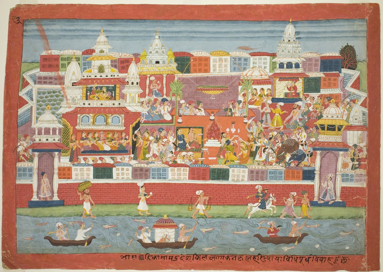 Krishnas giftermål med Kalinda, sida från en spridd Bhagavata Purana-manuskript av Unknown artist