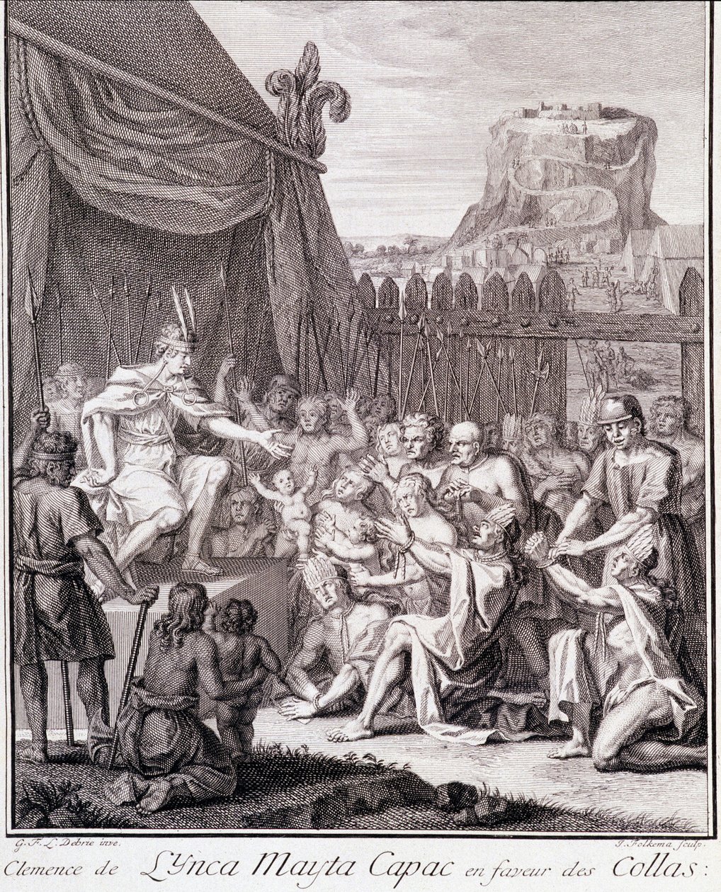 Inka Mayta Capac till förmån för Collas - i ""Historisk resa i Sydamerika gjort på order av kungen av Spanien"" av Don Georges Juan & Don Antoine de Ulloa, T.II, ed. Jombert, King