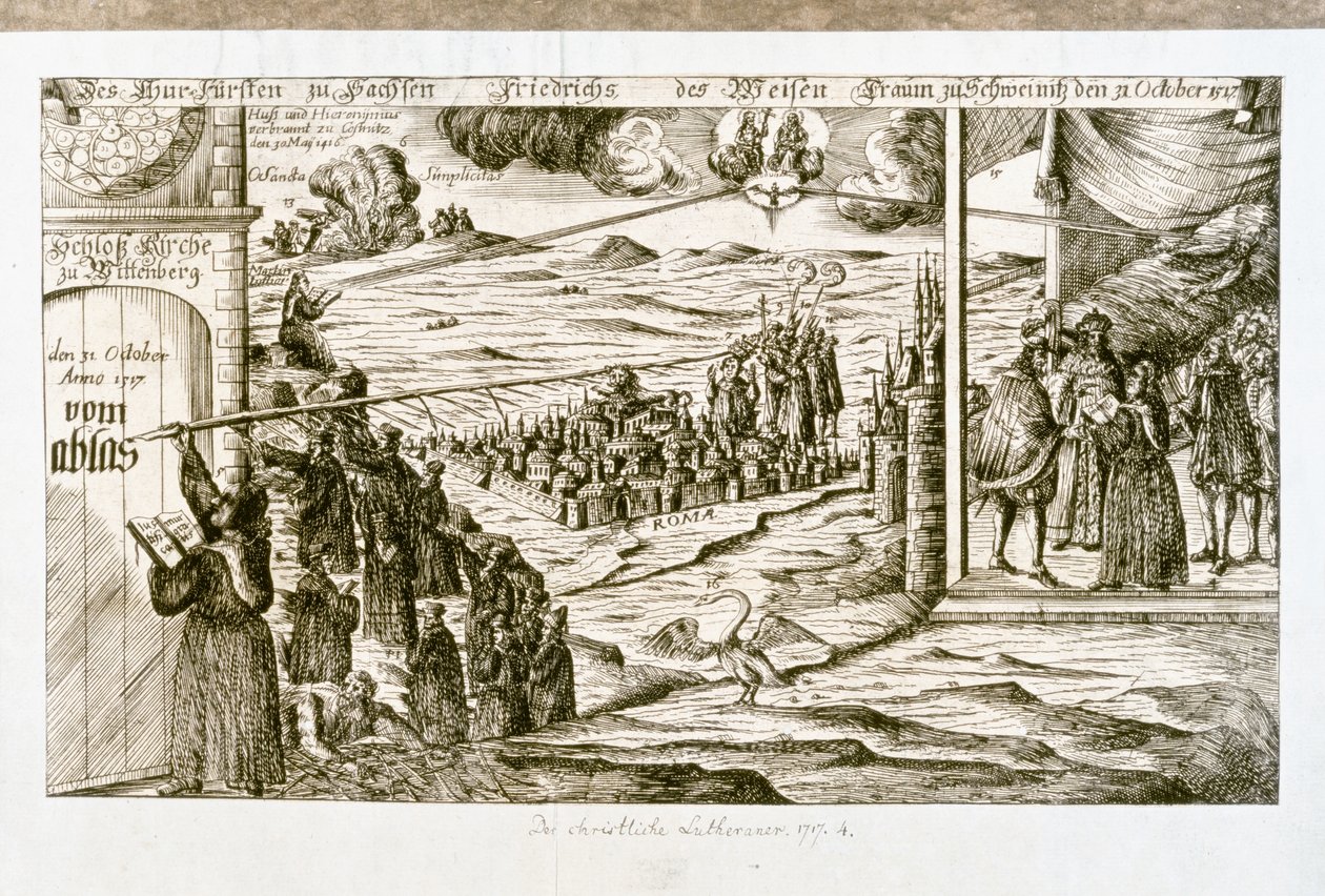 LUTHER Martin: Allegoriskt tryck av drömmen om Fredrik den vise, prins av Sax ... (gravyr) av Unknown artist